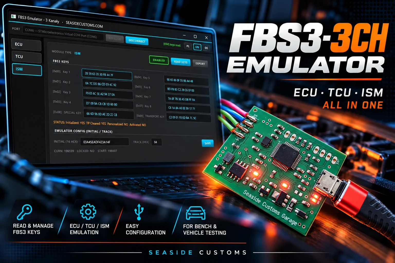 FBS3 Emulator 3 Kanały — urządzenie emulujące trzy kanały immobilizera Mercedes FBS3 na magistrali CAN